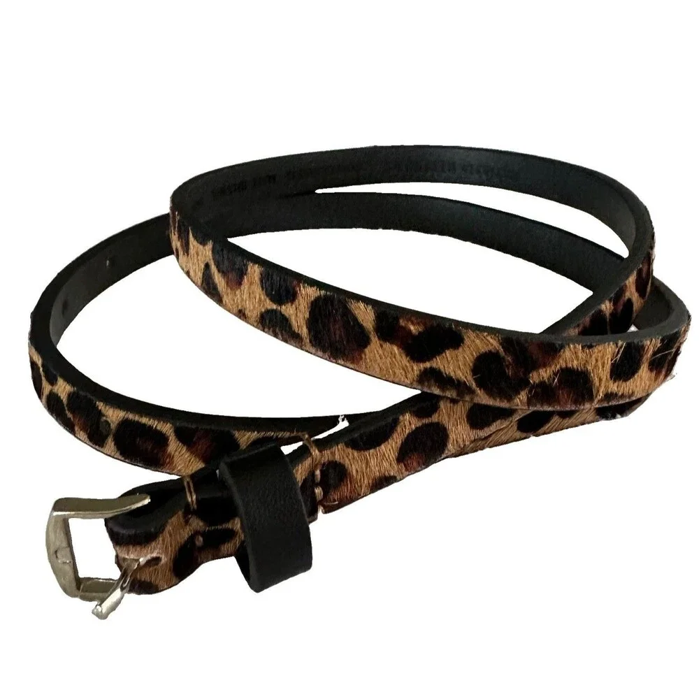Banana Republic Calf Hair Cheetah Leather Skinny Belt VTG Leopard Y2K Med 34”